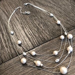 Claiborne Pearl Rhinestone Bead Station Necklace